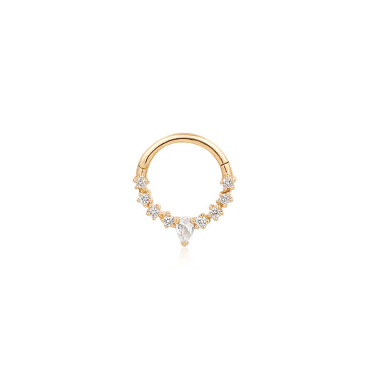 KALENA | 14K Yellow Gold Pear & Round White Sapphire Clicker Hoop
