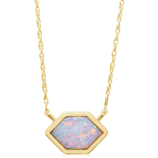 14K Yellow Gold Bezel Hexagon Opal Necklace