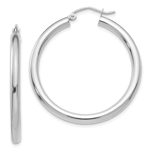 10K White Gold Hoops - 3 x 35mm