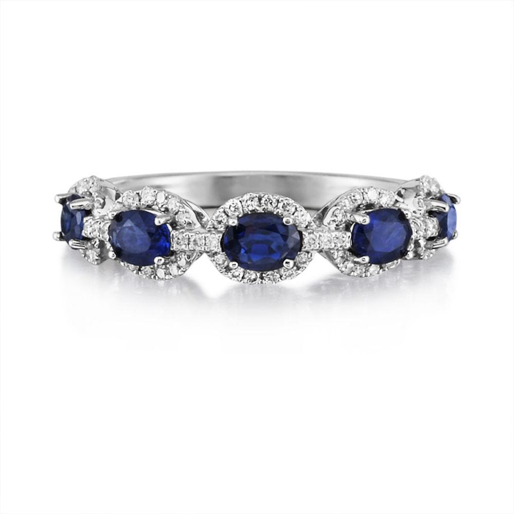 14K White Gold Sapphire & Diamond Band