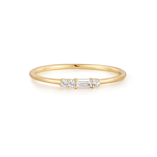 SELENA | 14K Yellow Gold Baguette and Round White Sapphire Ring