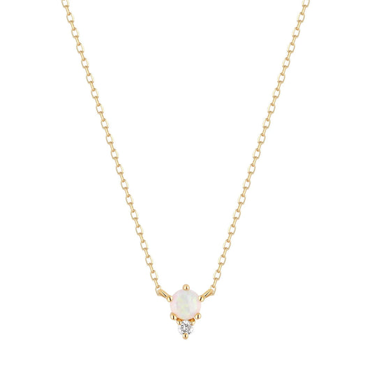 ZENA | 14K Yellow Gold Opal and Diamond Necklace